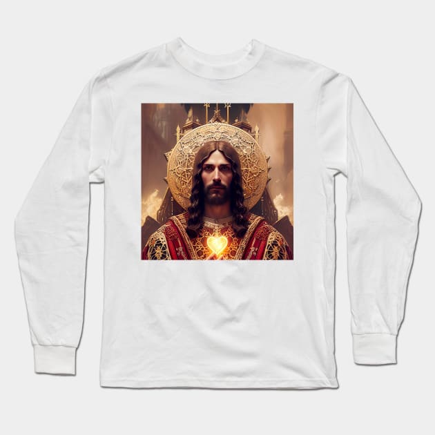 Christ's Burning Heart Long Sleeve T-Shirt by Marccelus